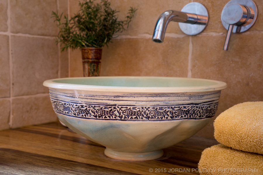 Elegant design. Sink in bedroom at Villa Tiferet in Safed. 
