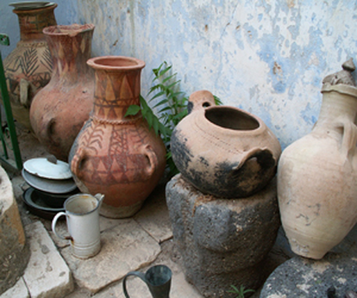 Courtyard pots safed israel
